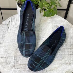 Rothy's Blue and Black Plaid Loafers